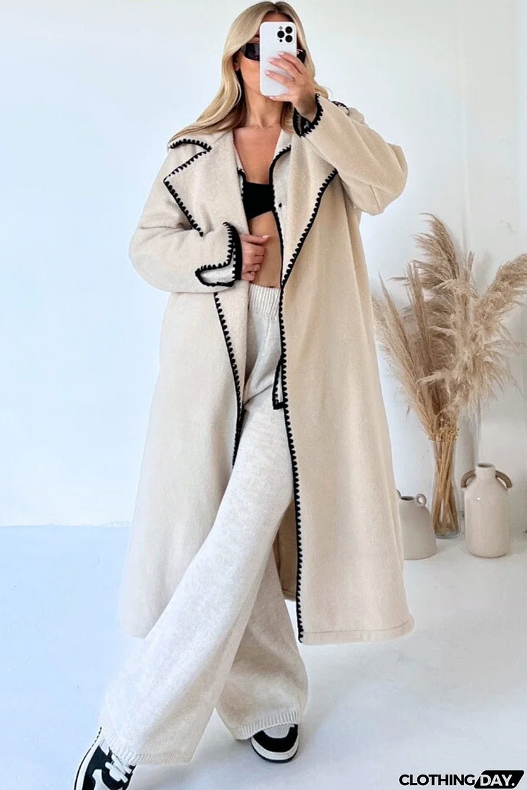 Lapel Lacework Open Front Long Coat