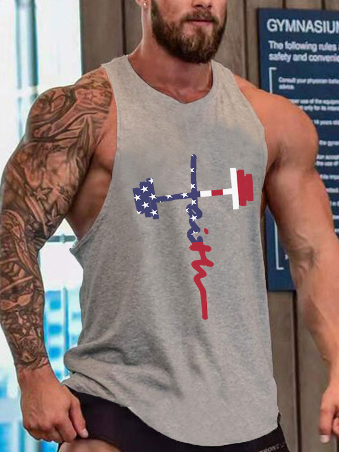 Independence Day Flag Cross GYM Oversized Print Vest / Rvogue / Rvogue