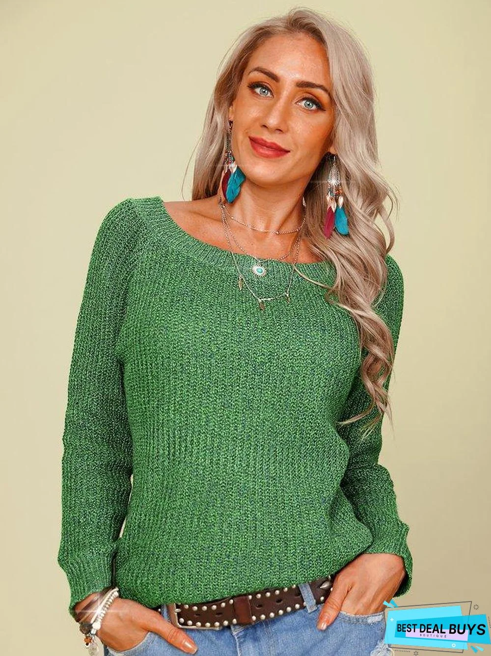 Crew Neck Vintage Solid Sweater