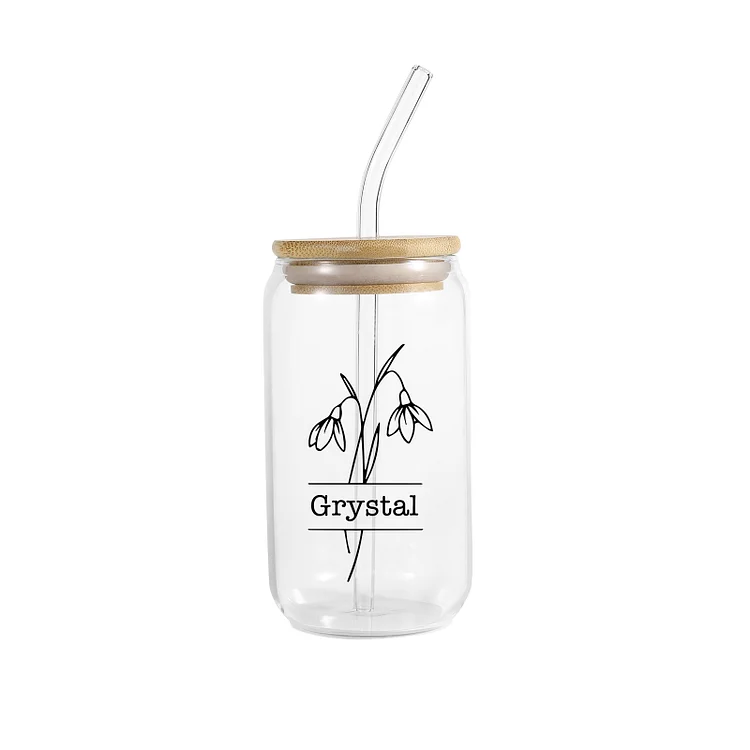 2024 Graduation Gift - Personalized Name and Birth Flower Glass with Glass Straw
