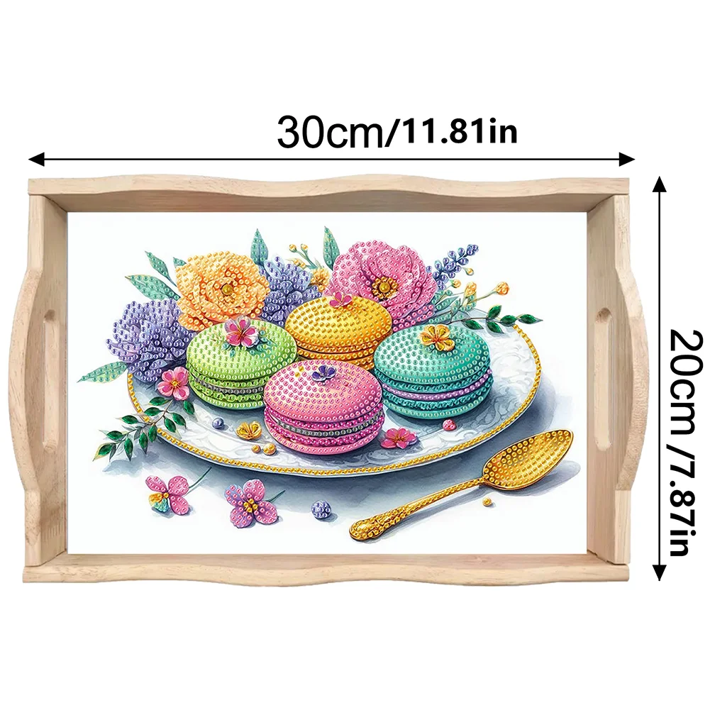Wooden Macaron Afternoon Tea 5D DIY Diamond Painting Tray Art Craft with Handle