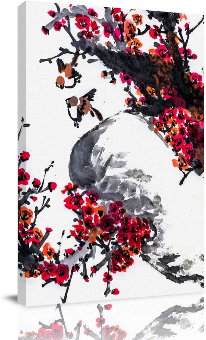 Asian Decor Wall Art Canvas for Living Room Bedroom Wall Decor for Women Frame Ready to Hang Photo Paintings on Canvas Chinese Ink 24x16in 24x16in