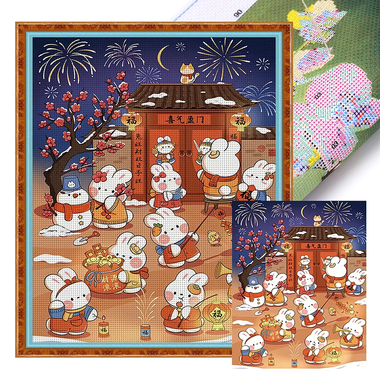 New Year Rabbit 11CT Stamped Cross Stitch (40*50CM) gbfke