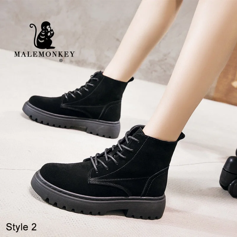 High Qualtiy Women Winter Boots Leather 2021 Fashion Ankle Boots Non Slip Platfrom Boots Warm Short Plush Female Shoes Handmade