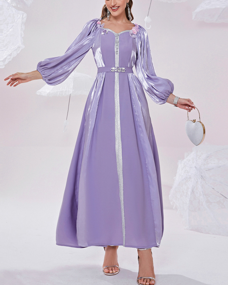 Lilac Butterfly Puff Sleeve Dress