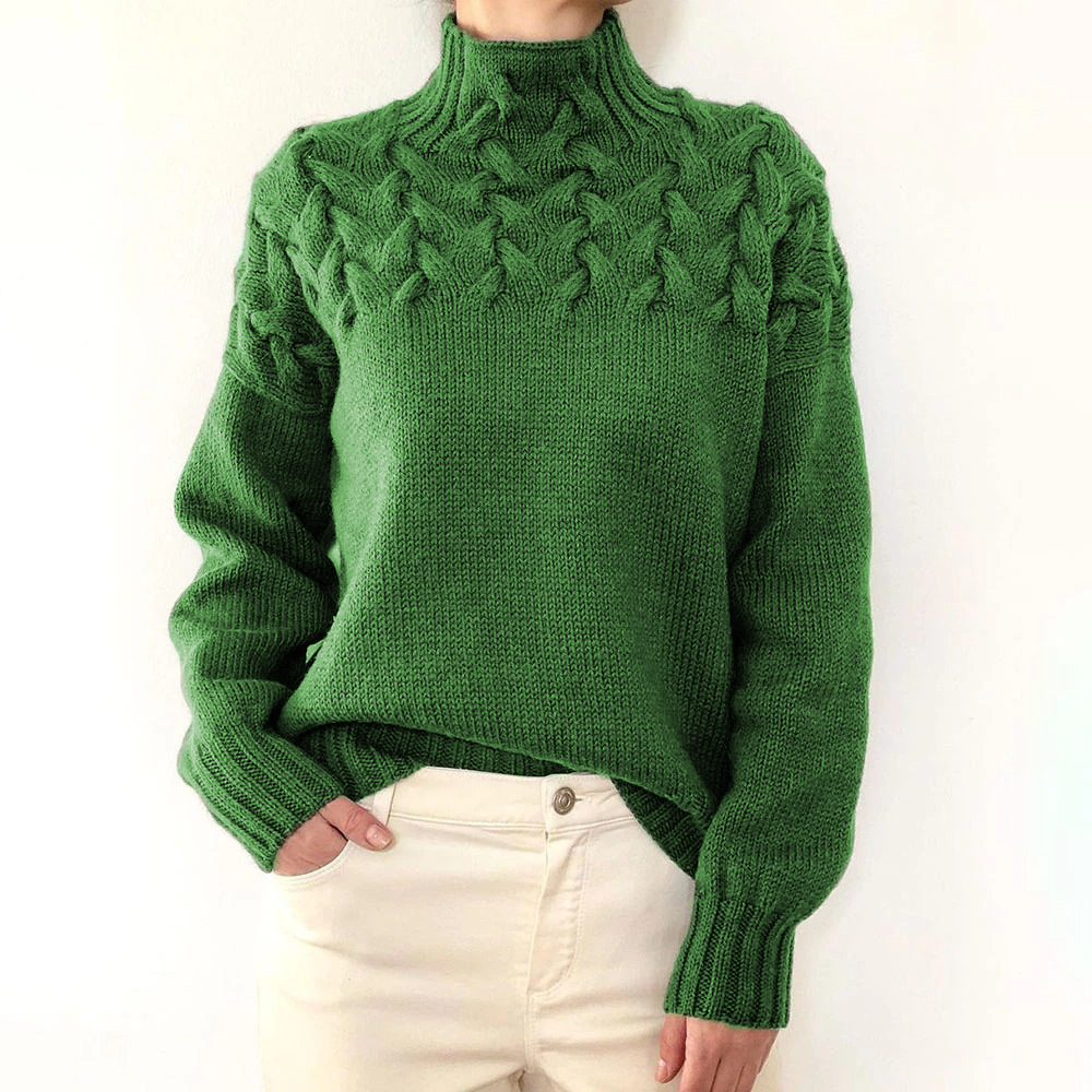 Vintage Woven Detail Turtleneck Long Sleeve Sweater