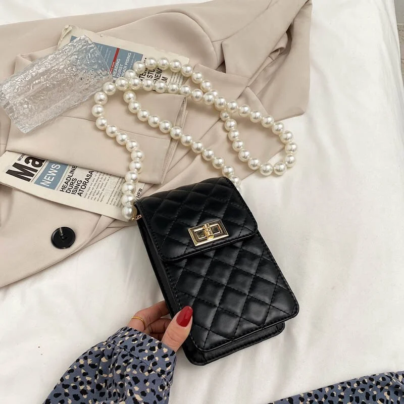 էѧӧܧ Pearl Design PU Leather Crossbody Bags for Women 2021 Summer Trendy Shoulder Handbags Purses Lady Party Purses