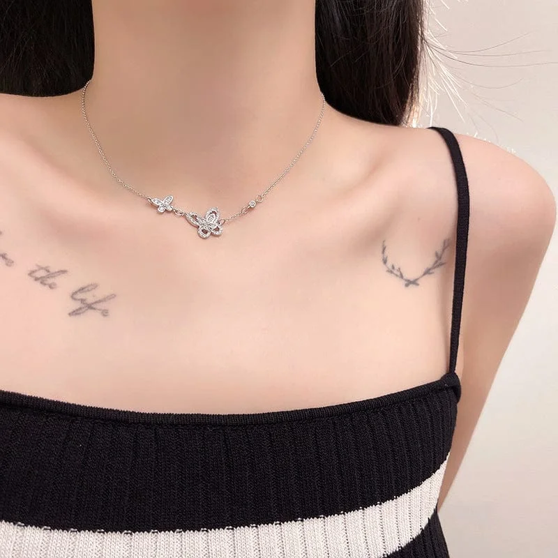 Elegant Sterling Silver Duo Butterfly Necklace