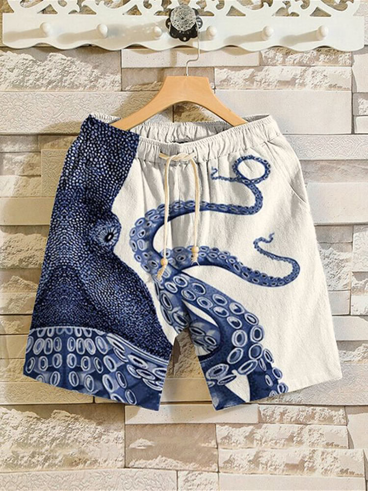 Comstylish Japanese Art Octopus Graphic Printed Casual Shorts
