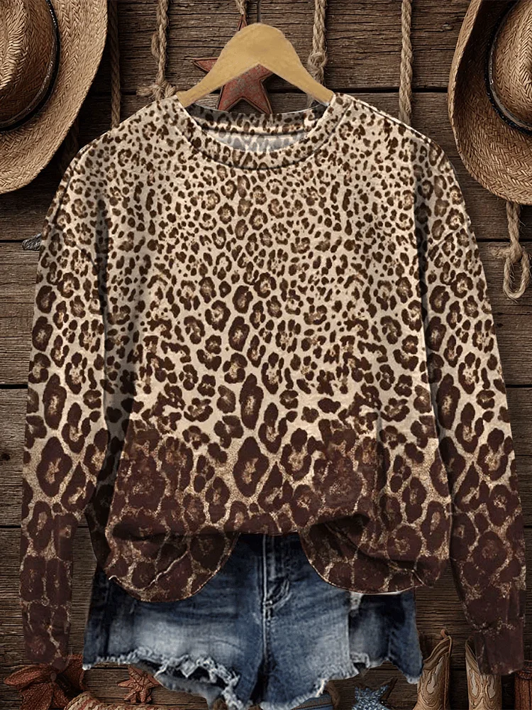 Women's Western Retro Leopard Print Sweatshirt 
