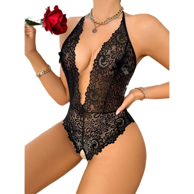 Churchf 2024 New Black Sexy Lace Strap Perspective Passion Lingerie Dress Woman