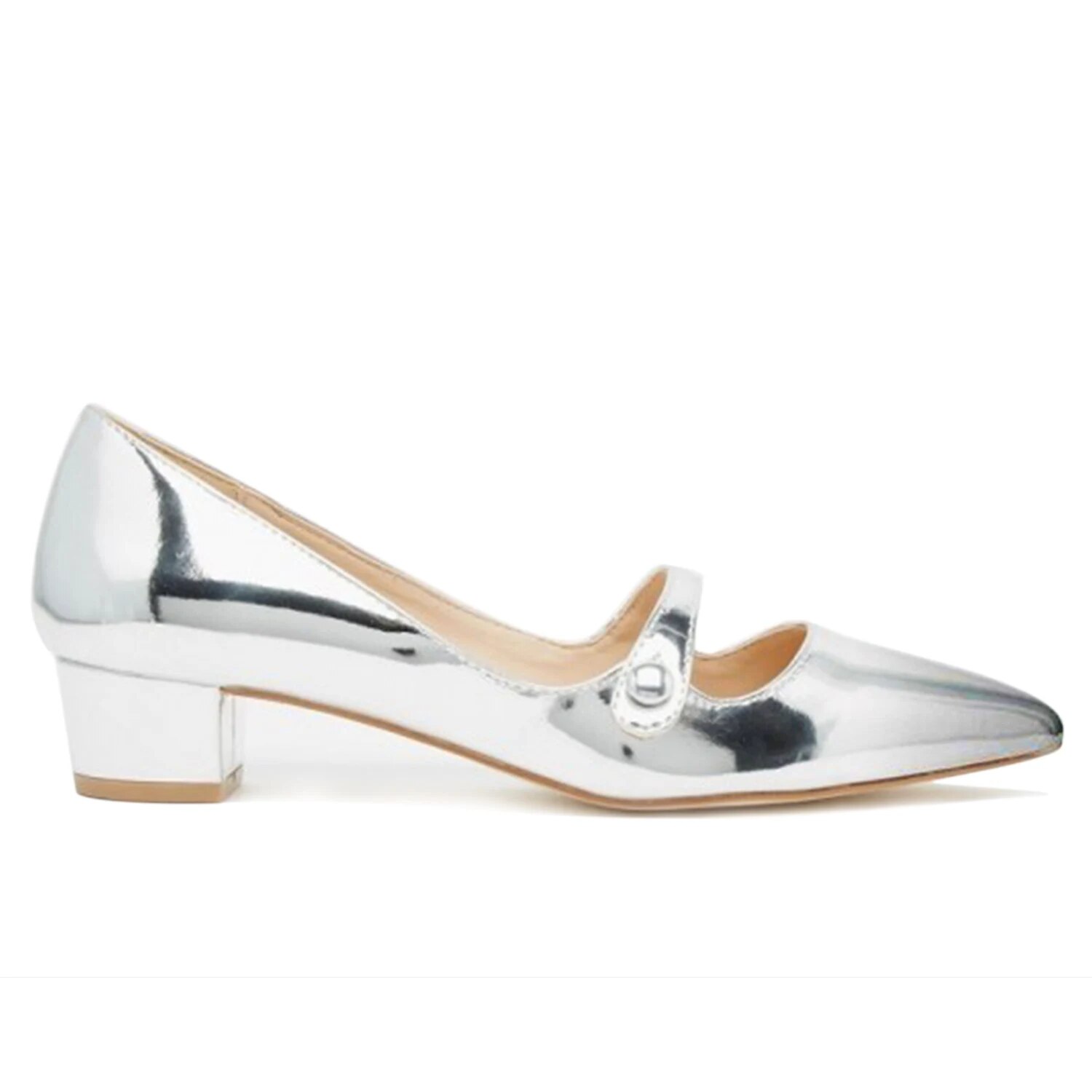 TAAFO Patent Leather Buckle Med Chunky Heels Women's Flats Pointed Toe Mary Janes Japanese Style Ladies Shoes 