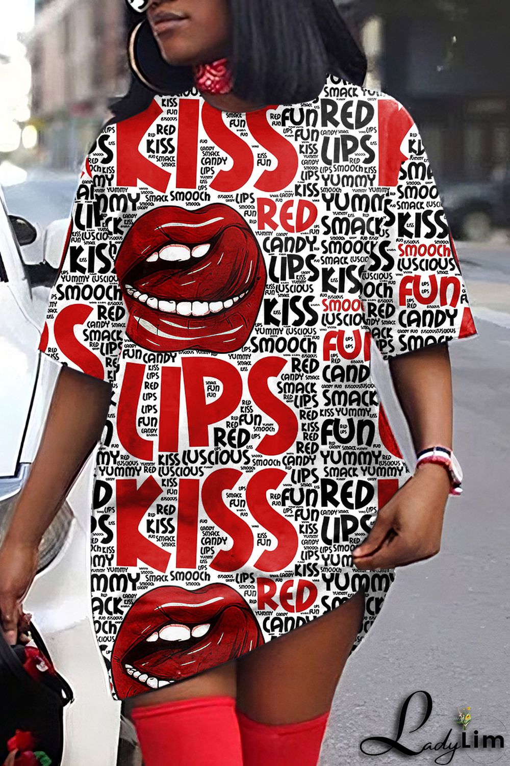 Yellow Casual Print Basic O Neck T-shirt Dress Short Sleeve Dress