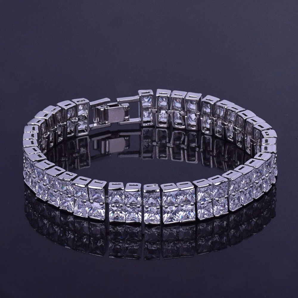 10MM Iced Out Baguette Zircon Tennis Link Bracelet-VESSFUL