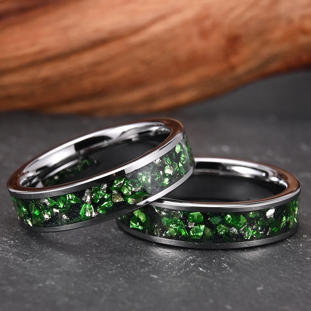 6MM Tungsten Wedding Bands Green Crystal Tungsten Carbide Rings For Women And Men