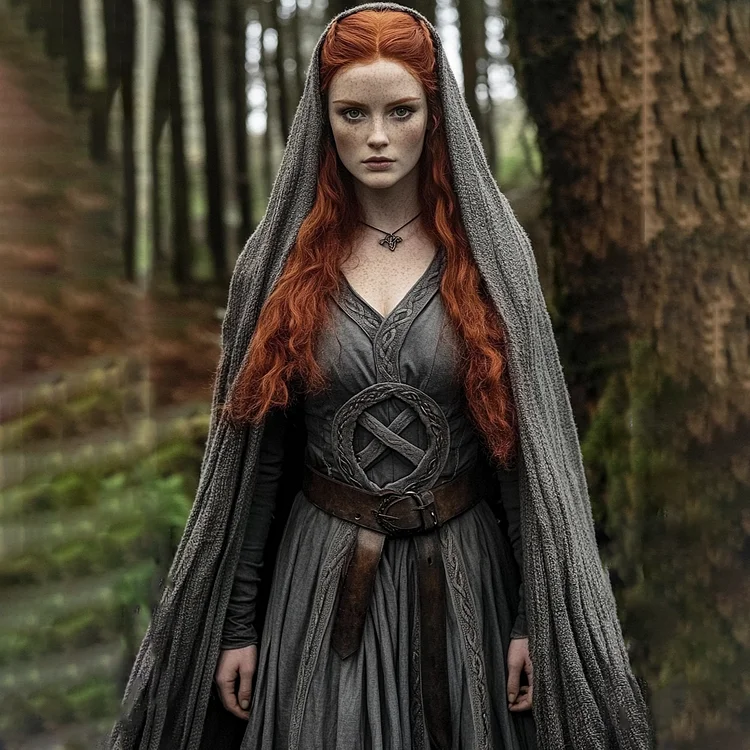 Vintage Viking Tribal Celtic Knot V Neck Long Sleeve Midi Dress