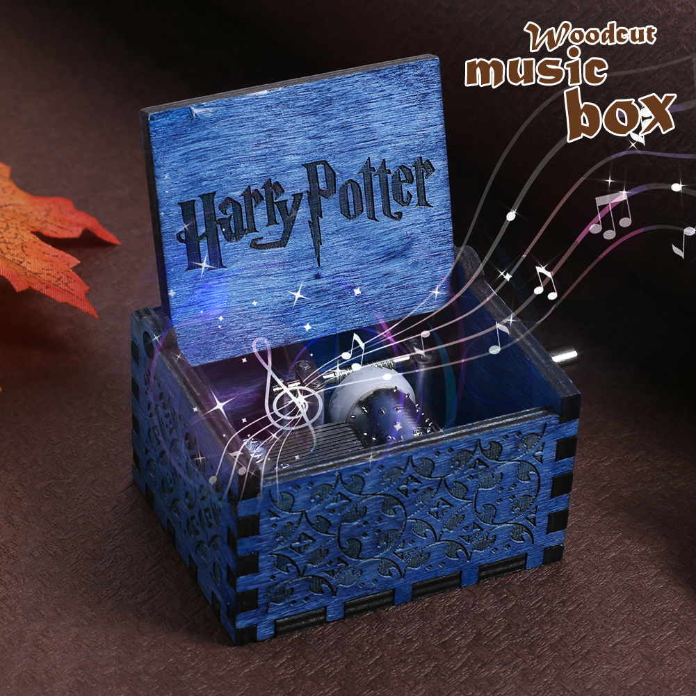 Blue Harry Potter Music Box Engraved Wooden Music Box Crafts Toys Xmas Gift