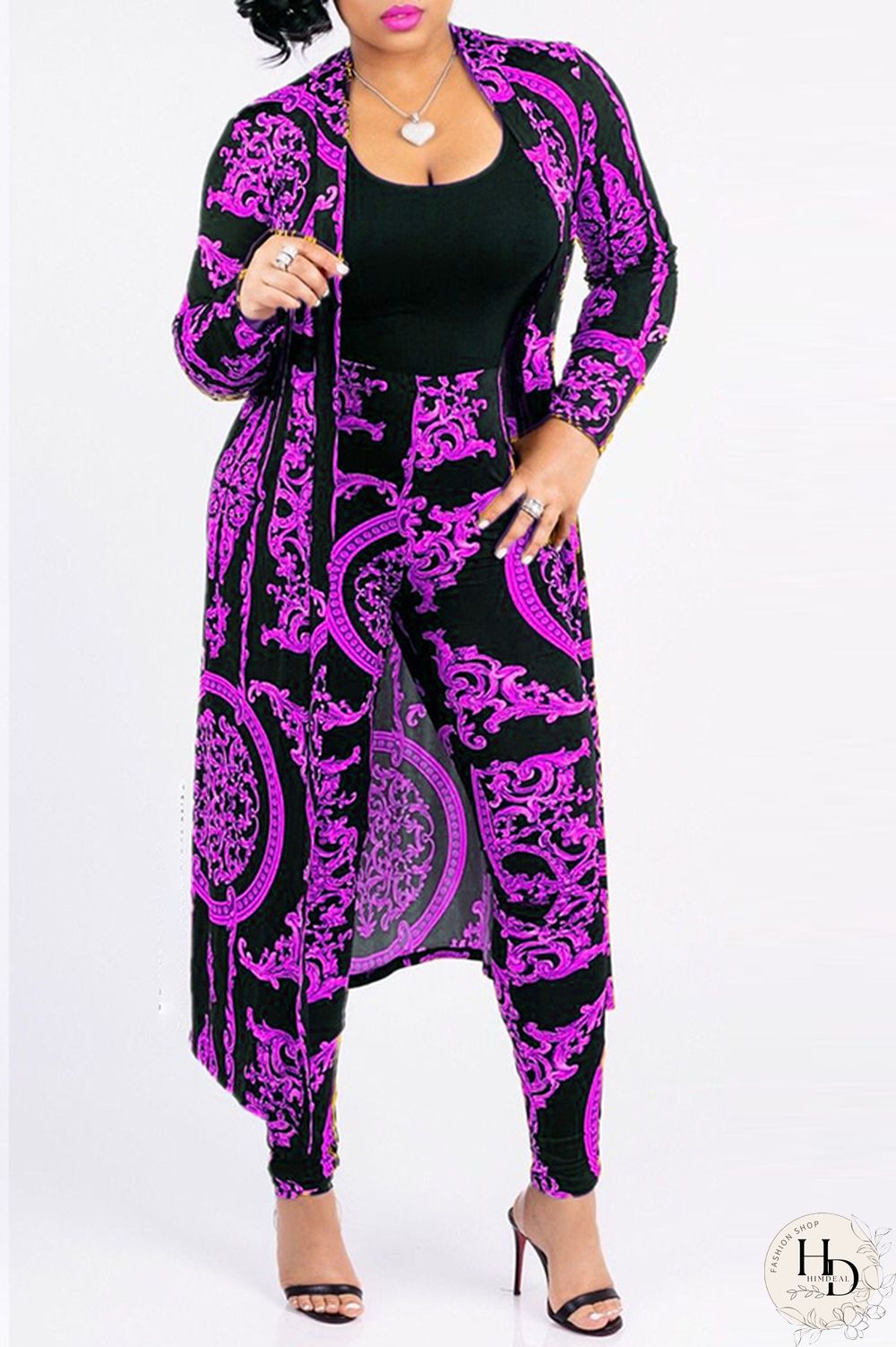 Blue Casual Printed Blending Two-piece Pants Set(Without T-shirt)