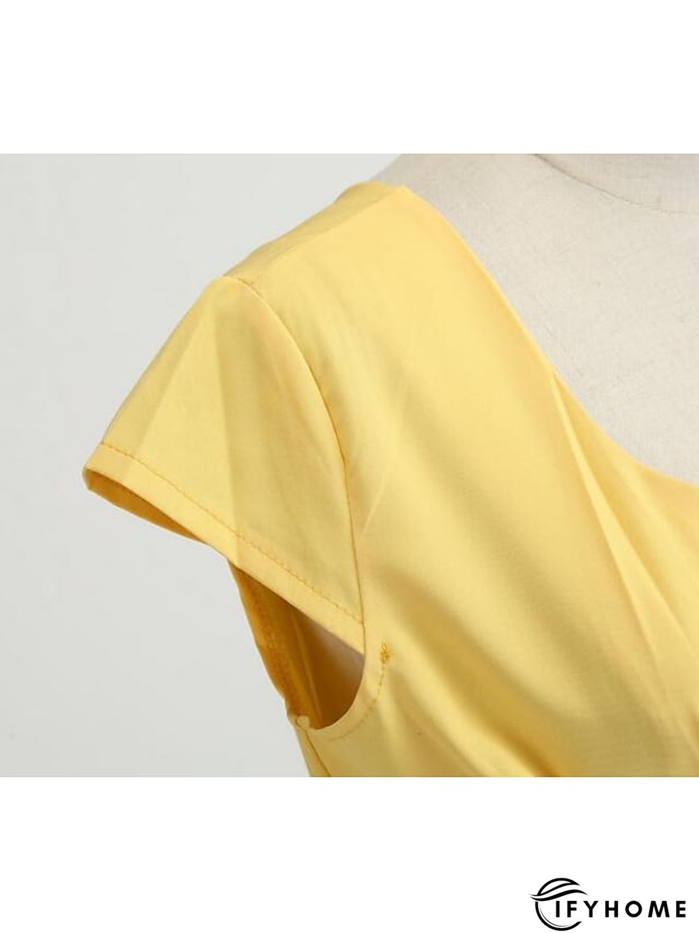 Women's Swing Dress Vintage Dress Midi Dress Black Yellow Pink Short Sleeve Pure Color Ruched Spring Summer Crew Neck Vintage Daily Weekend Slim S M L XL XXL | IFYHOME