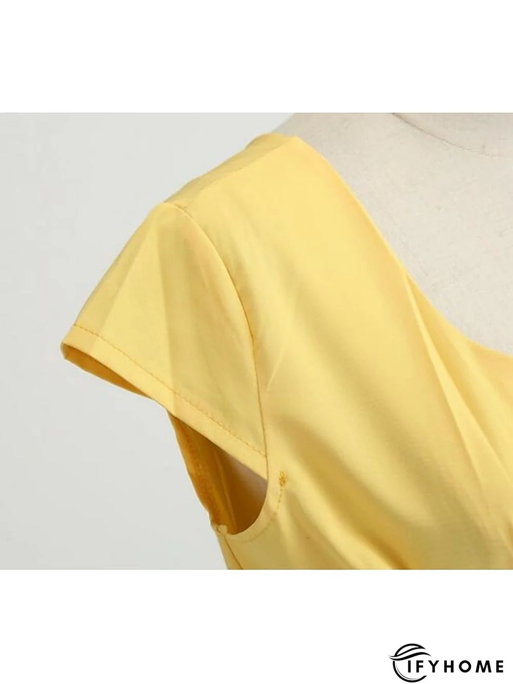 Women's Swing Dress Vintage Dress Midi Dress Black Yellow Pink Short Sleeve Pure Color Ruched Spring Summer Crew Neck Vintage Daily Weekend Slim S M L XL XXL | IFYHOME