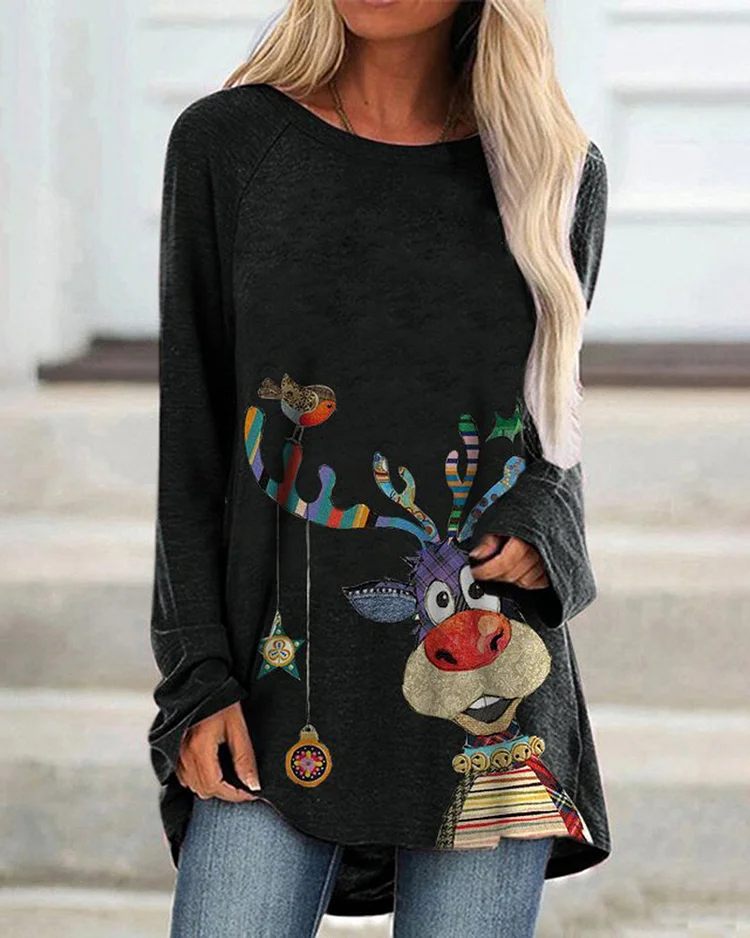  Christmas Unique Elk Printed Women's T-shirt