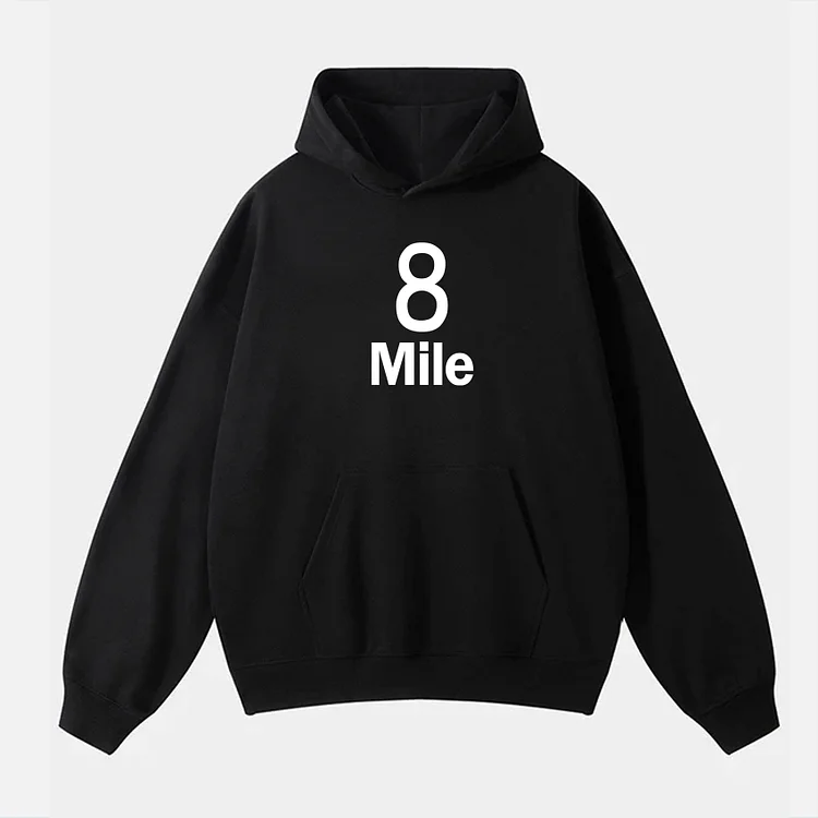 Casual 8 Mile Graphic Fleece-Lined Pocket Hoodie
