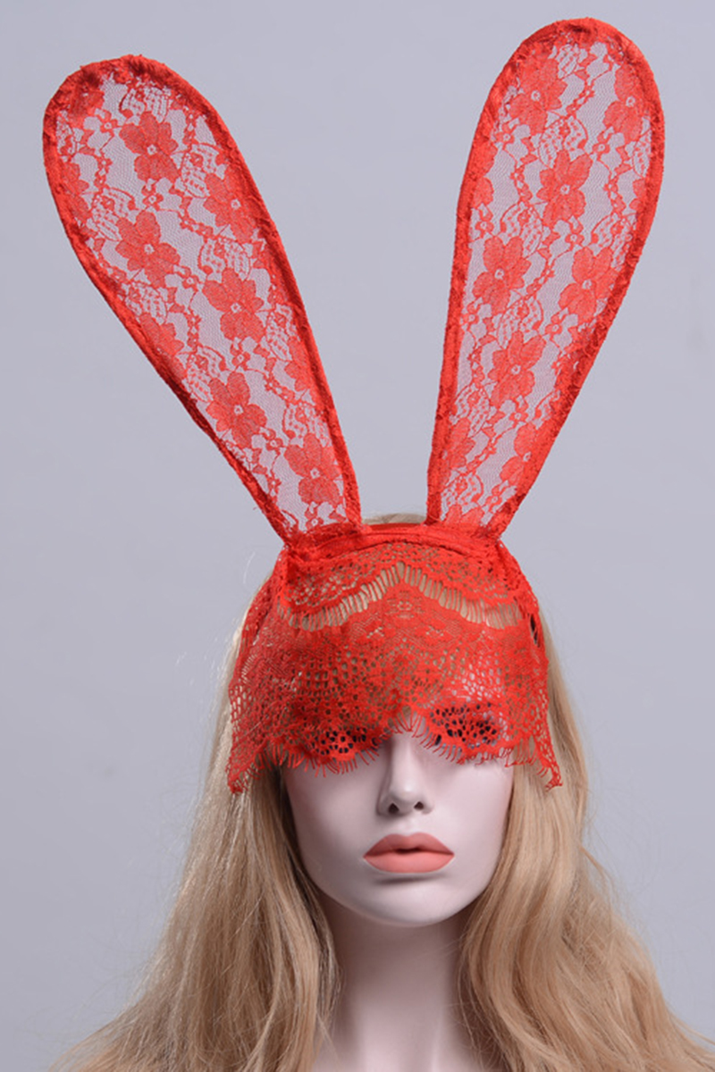 Lace Rabbit Ears Red Masquerade Mask