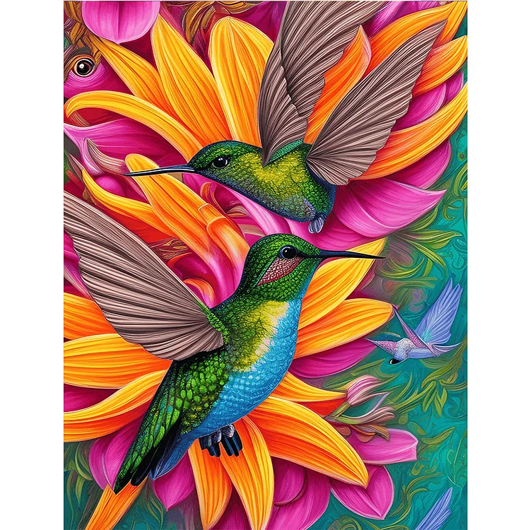 Full Round Diamond Painting - Flower Hummingbird 30*40CM