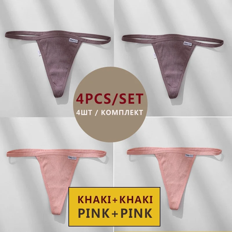 FINETOO 4PCS/Set Cotton Women Panties Woman Thong G-string Underwear Pantys Sexy Low Waist Underpant For Ladies Lingerie Female