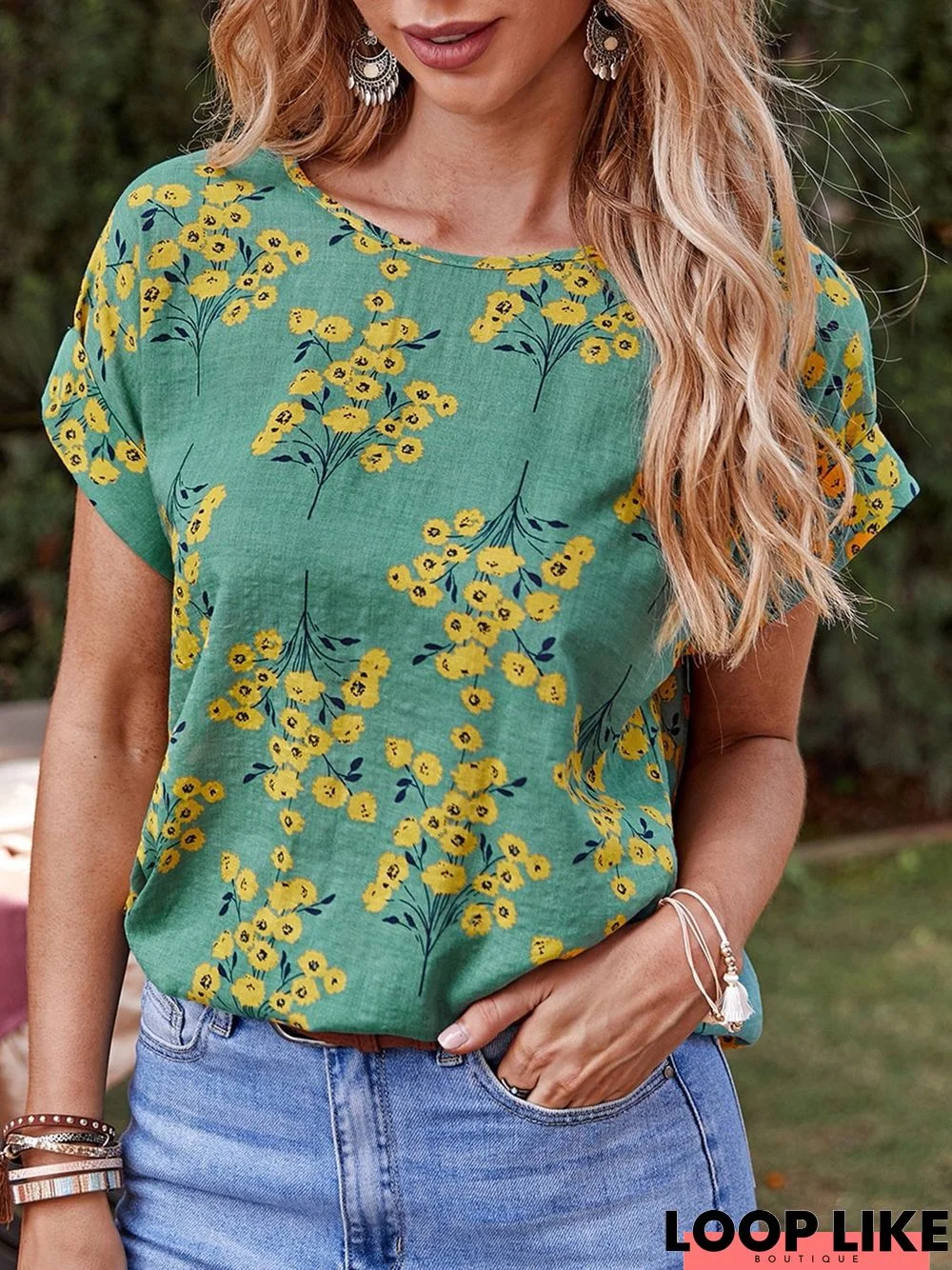 Short Sleeve Floral Printed Top