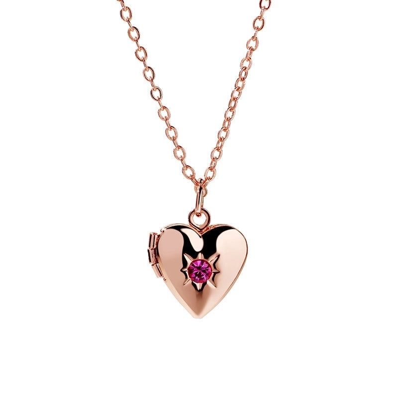 Titanium Steel Copper 18K Gold Plated Rose Gold Plated White Gold Plated Plating Inlay Heart Shape Rhinestones Locket Necklace