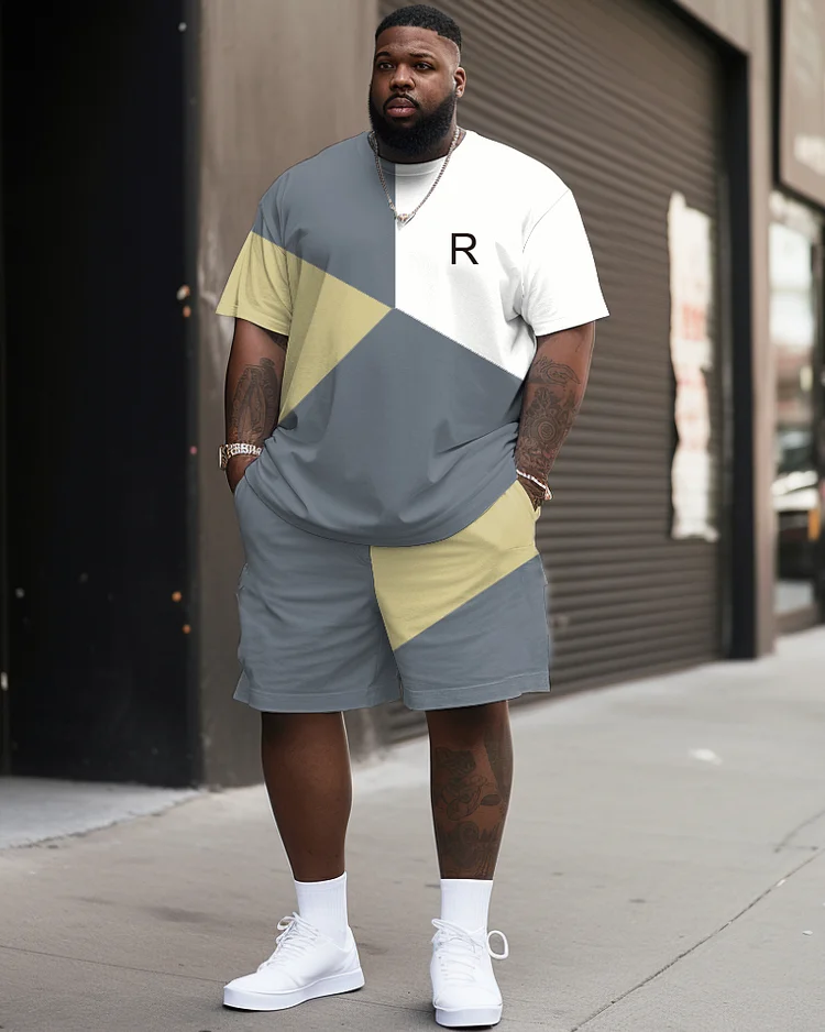 Men's Plus Size Comfortable Simple Colorblock Alphabet Print T-shirt Shorts Suit