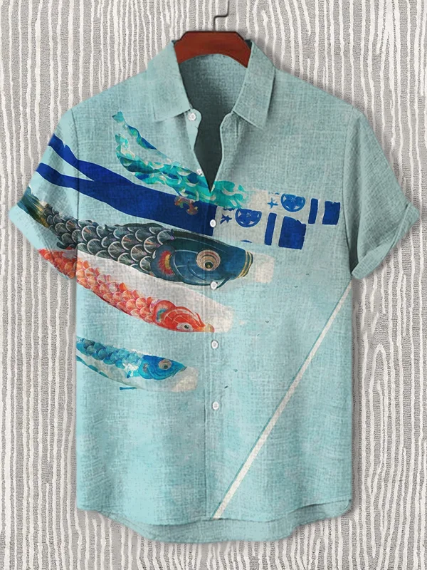 Men's Koinobori Carp Flag Japanese Art Print Shirt