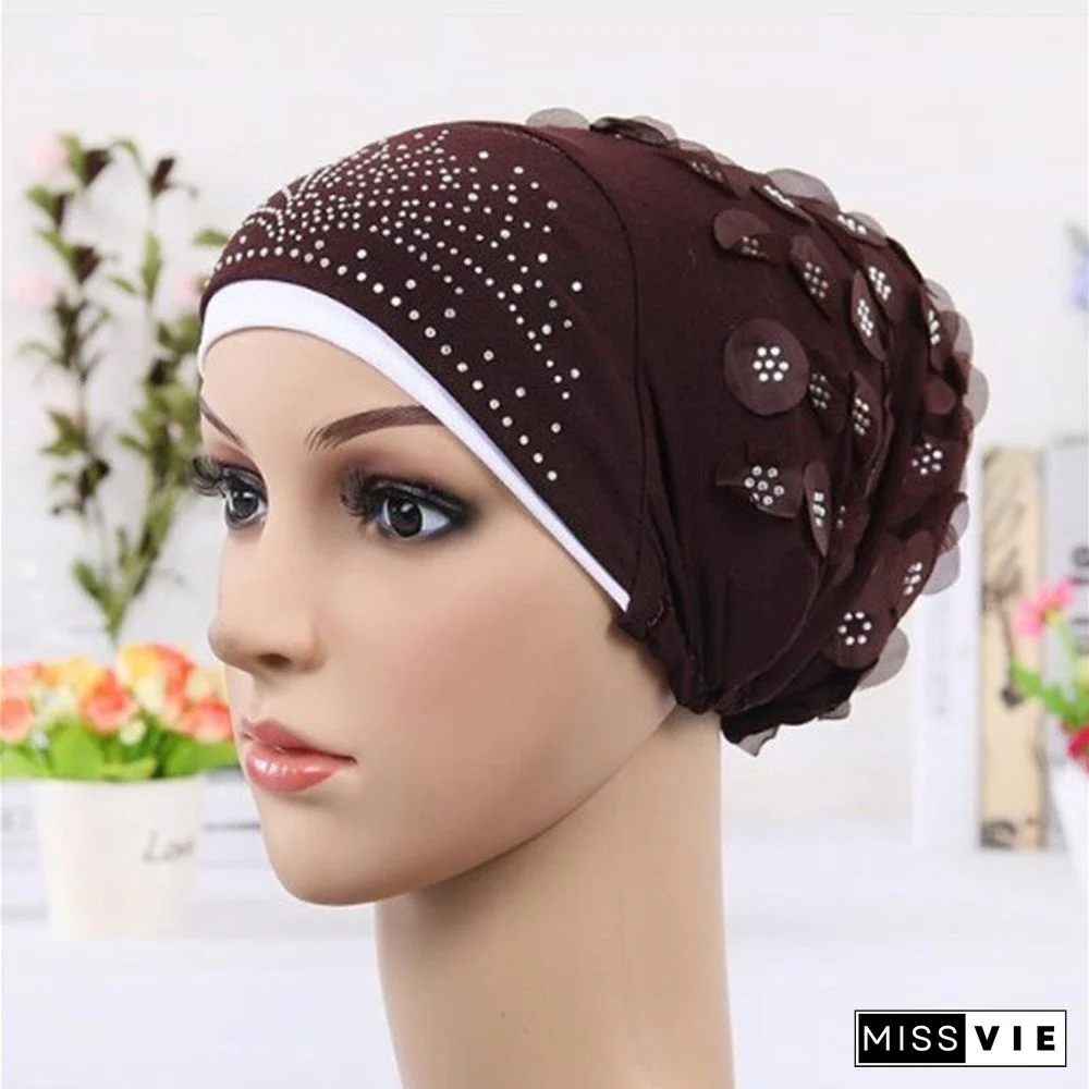 Women's Sequins Flowers Muslim Turban Hat Cap