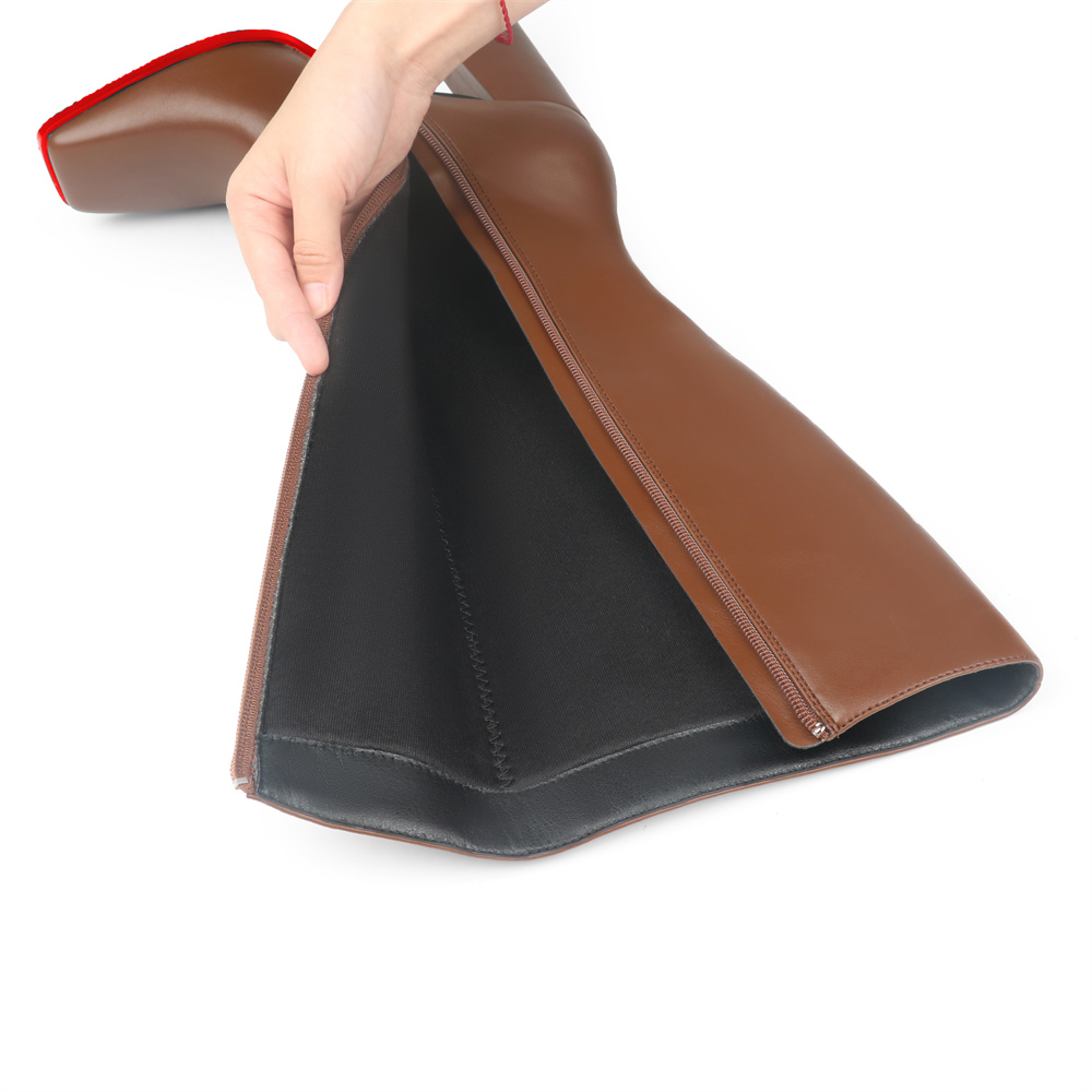 95mm Women's Knee Boots Red Bottom Block Chunky Heels Zipper Fashion Sexy Daily Matte Boot-MERUMOTE