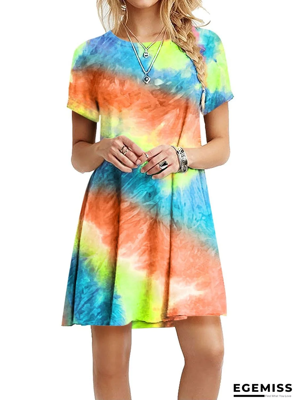 Slim Rainbow Tie-dye Printed Dress | EGEMISS