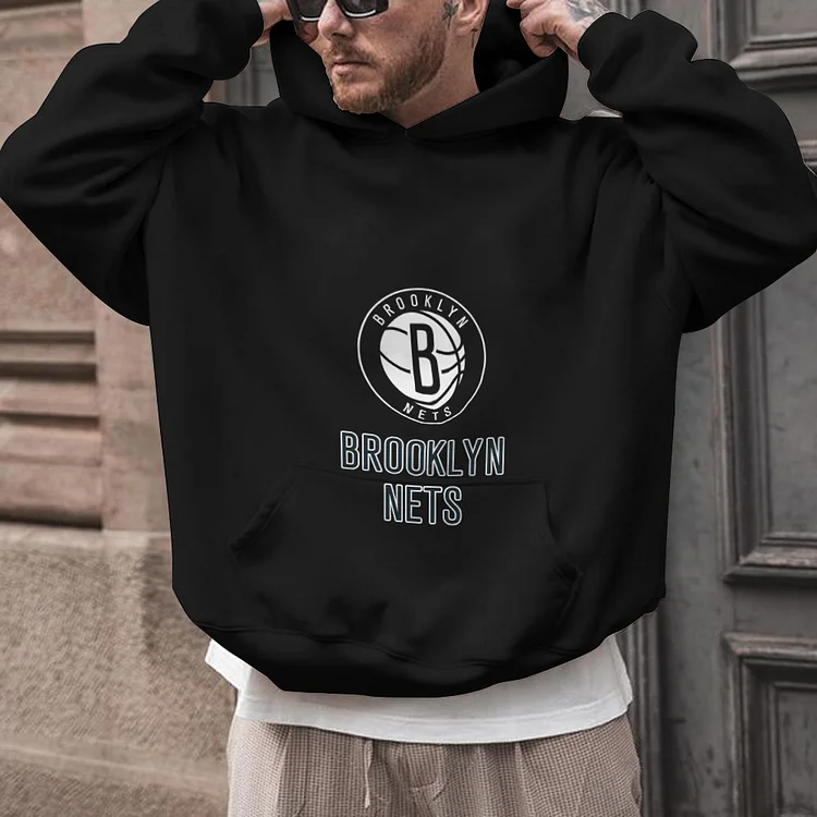 Brooklyn Nets Printed Hooded Pocket Pullover Hoodie