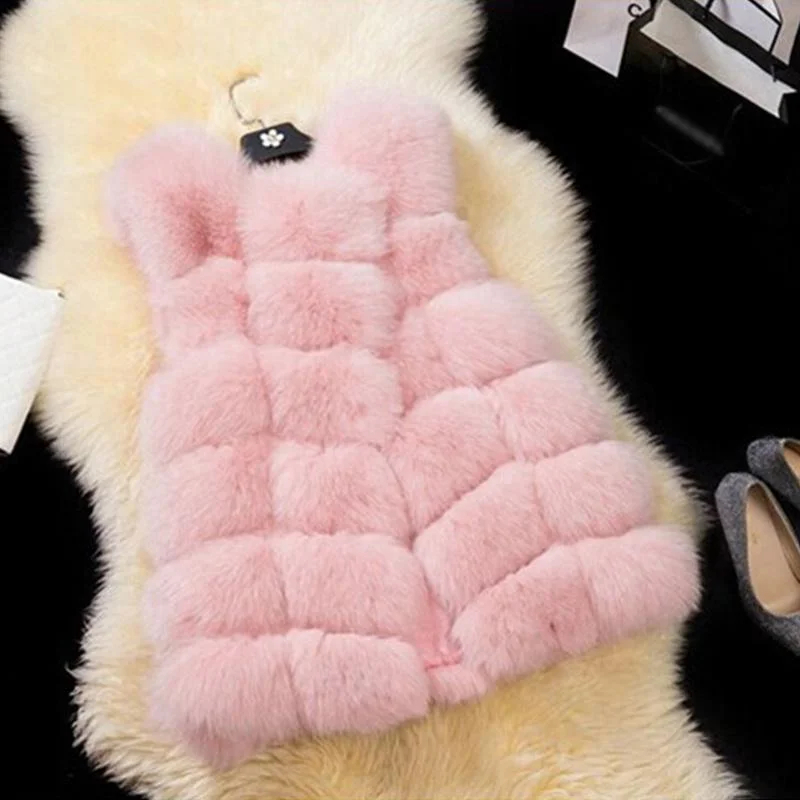FTLZZ Winter Women Faux Fur Coats New Warm Slim Sleeveless Faux Fox Fur Vest Casual Jacket Female Elegant Black White Casaco 1026