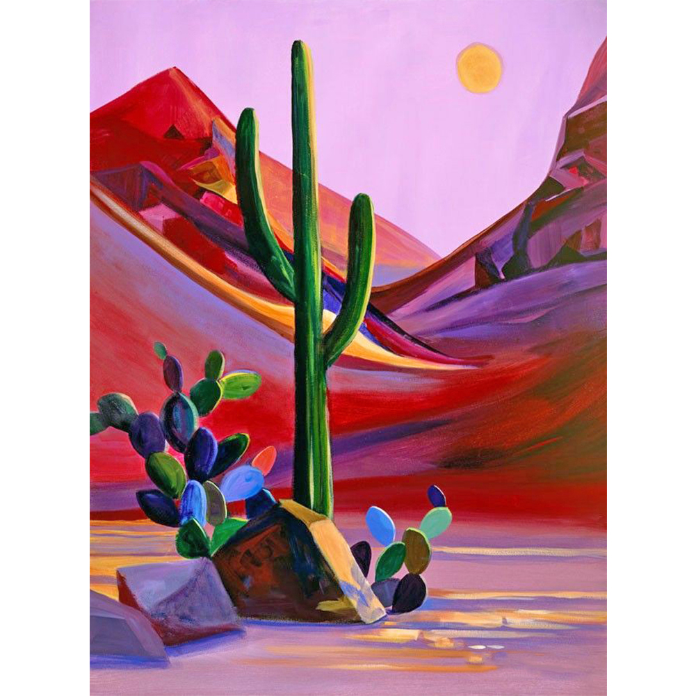 

30*40CM - Round Drill Diamond Painting - Desert Cactus, 501 Original