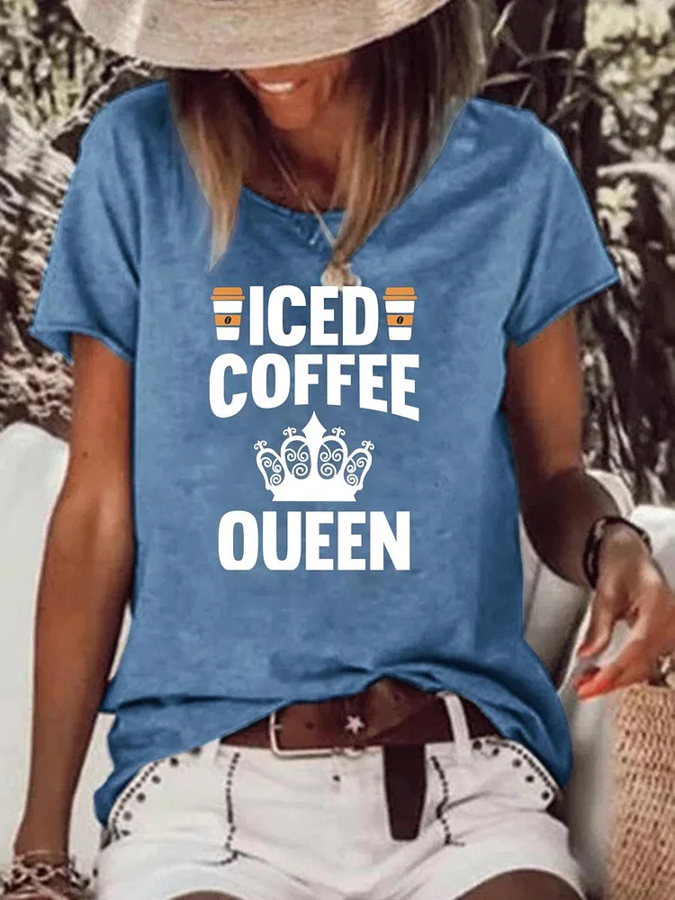 Womens Iced Coffee Queen Raw Hem Tee