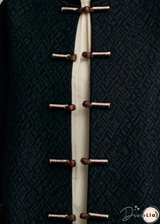 New Black Button Patchwork Cotton Coat Fall