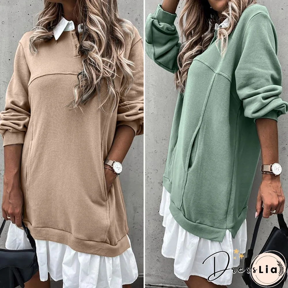 ZANZEA Women Autumn Loose Full Sleeve Sweater Casual Plain Holiday Sweatshirt Dress Plus Size