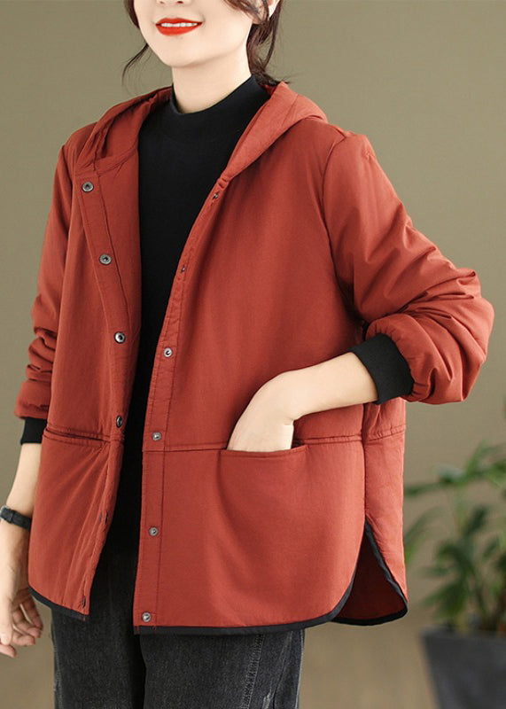VCSHOES Orange Hooded Pockets Cotton Filled Parka Winter