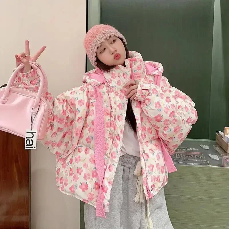 Toloer Pink Floral Puffer Jacket-Outfit Ideas