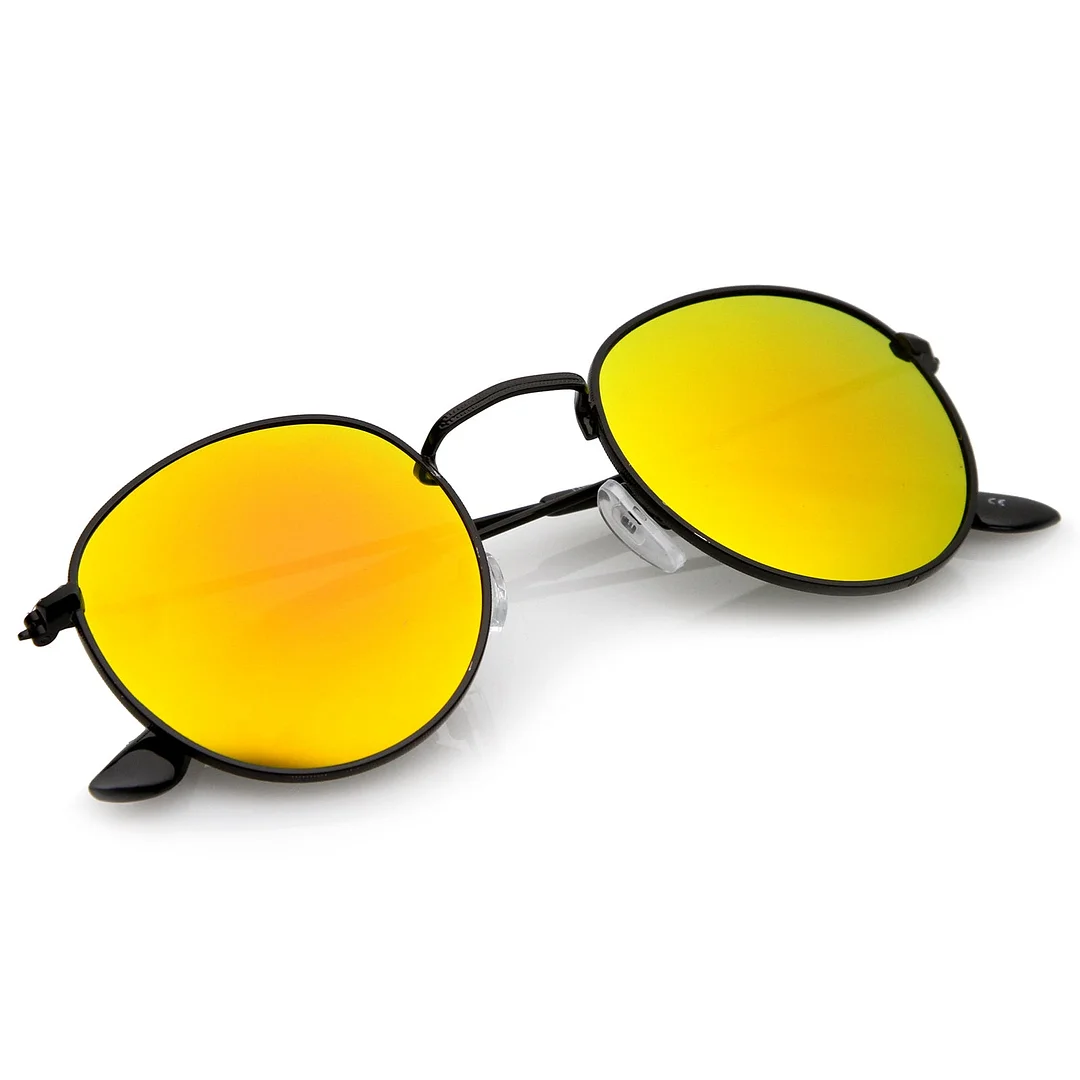 Retro Metal Frame Thin Temples Colored Mirror Lens Round glasses 50mm