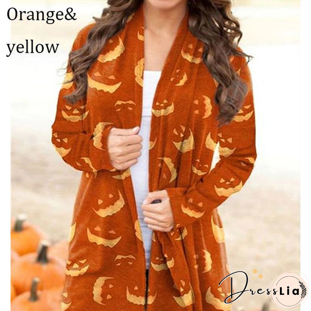 New trend Halloween women's coat digital printing loose long-sleeved sweater casual cardigan