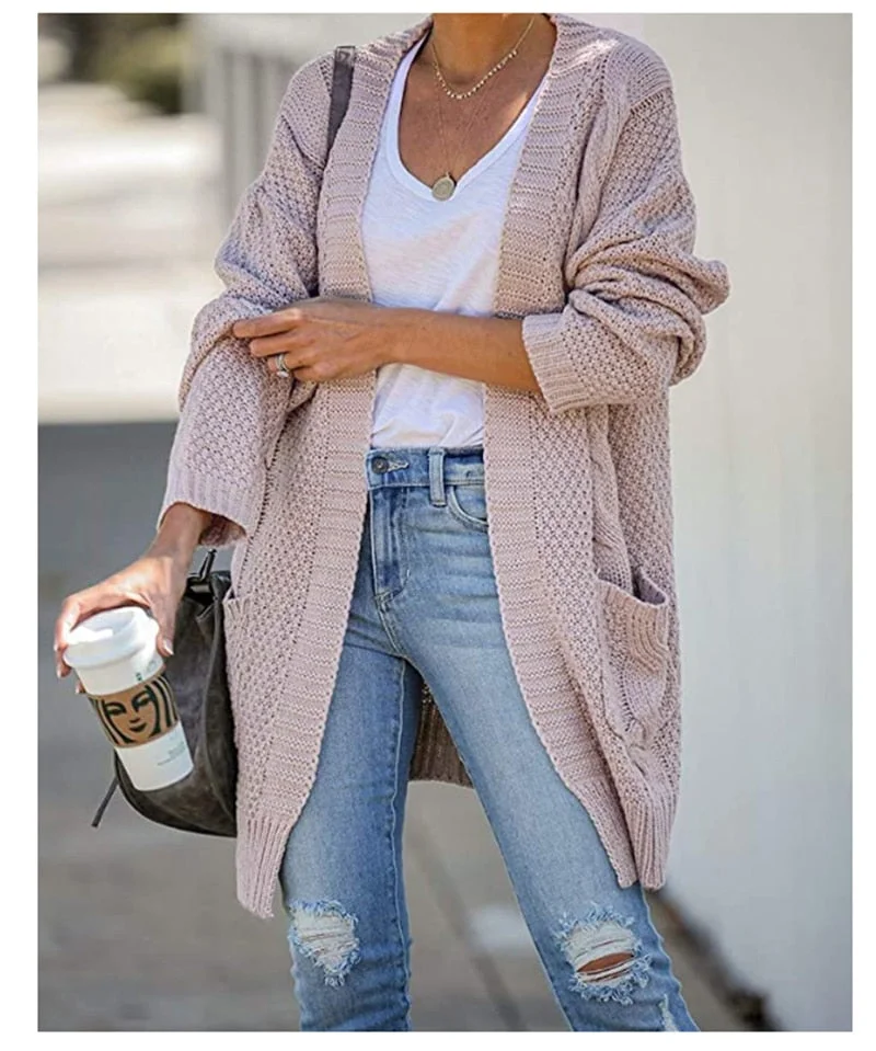 Fitshinling Pockets Twist Women's Cardigans Knitted Winter Coat Vintage Slim Holiday Boho Slim Long Cardigan Female Knitwear New