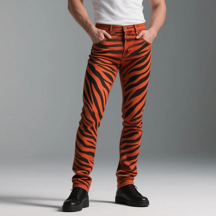 Okaywear Mid Rise Zebra Stripes Slim Fit Denim Jeans 