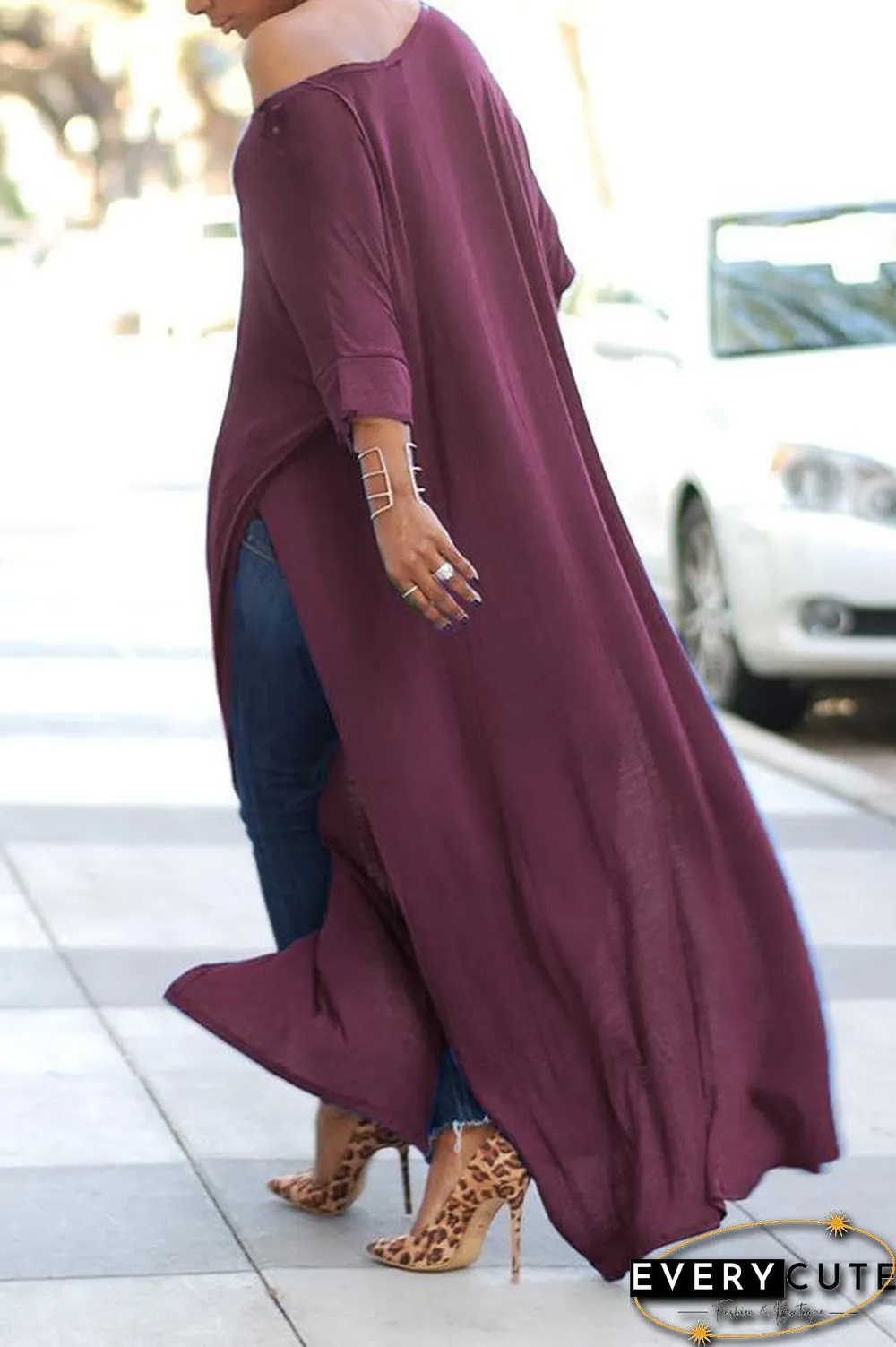 Off Shoulder High Split Batwing Long Dress