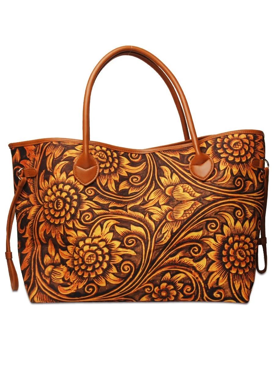 Ethnic style geometric rhombus embossed flower handbag